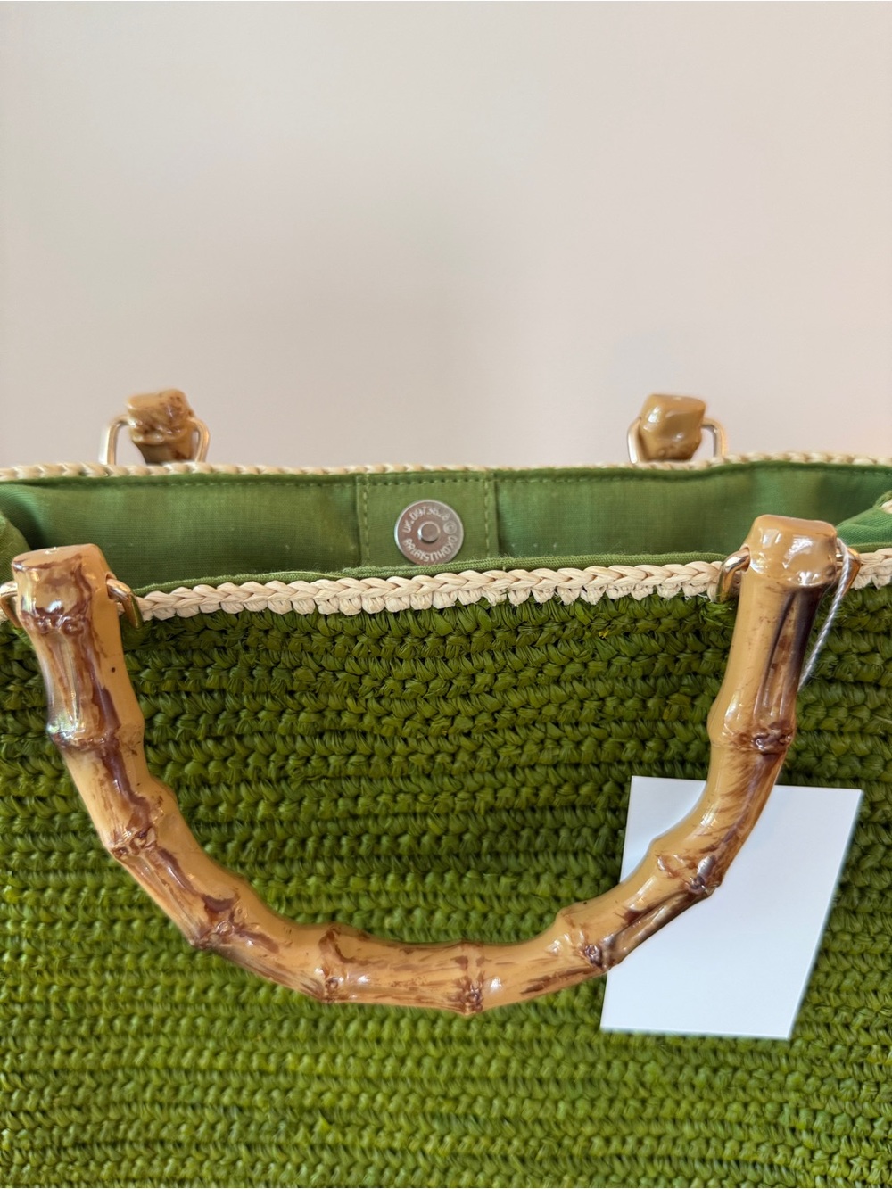 Baldiz Piper Bamboo Bag Olive Green Hay Raffia Tote NWT Retail $245 - Picture 4 of 10